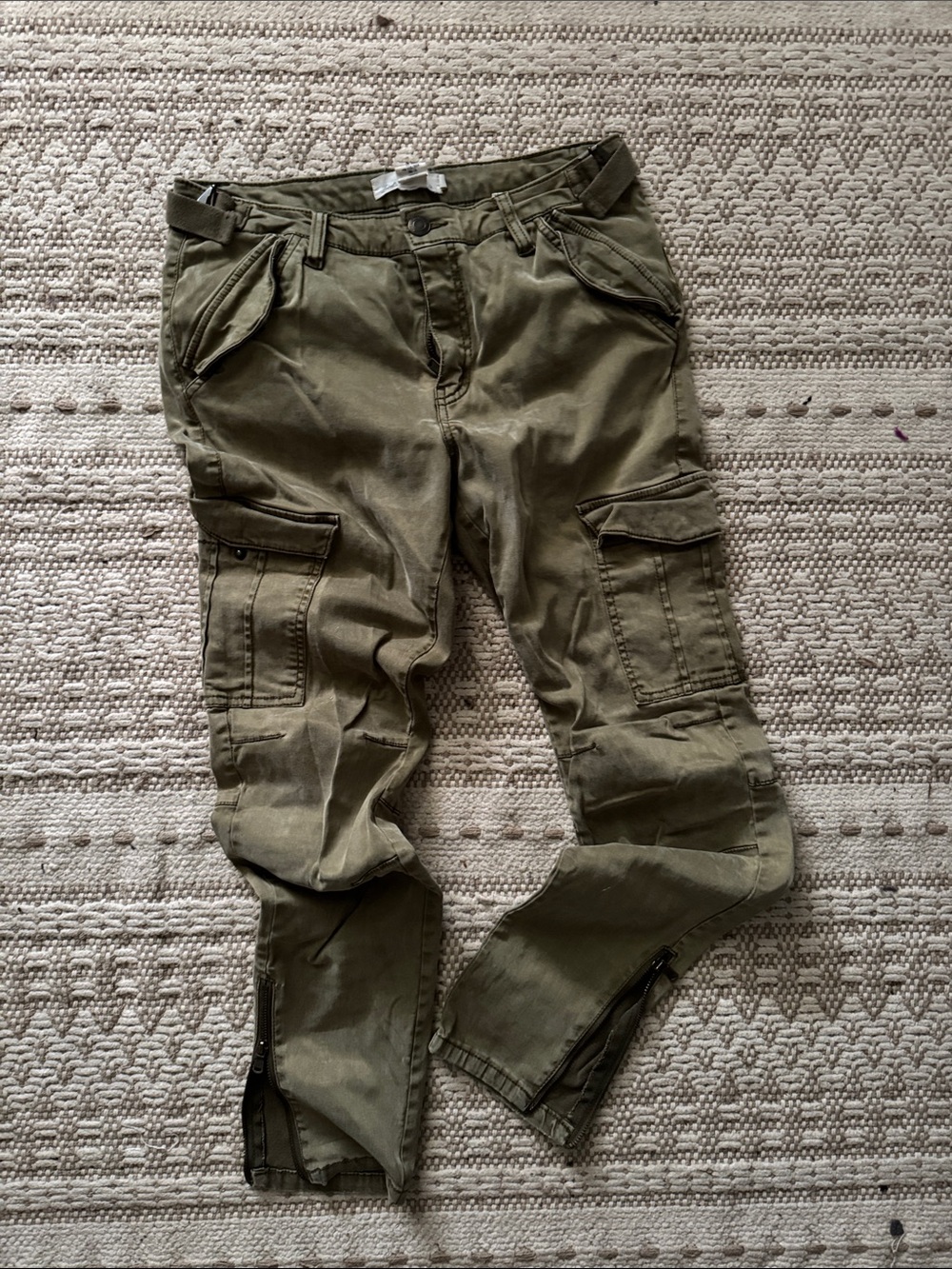 Olive Cargo Joggers with Zippered Ankles
